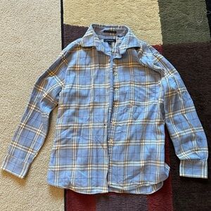 Lands End Portuguese Flannel Shirt Womens M/P Lavender Plaid Button Up